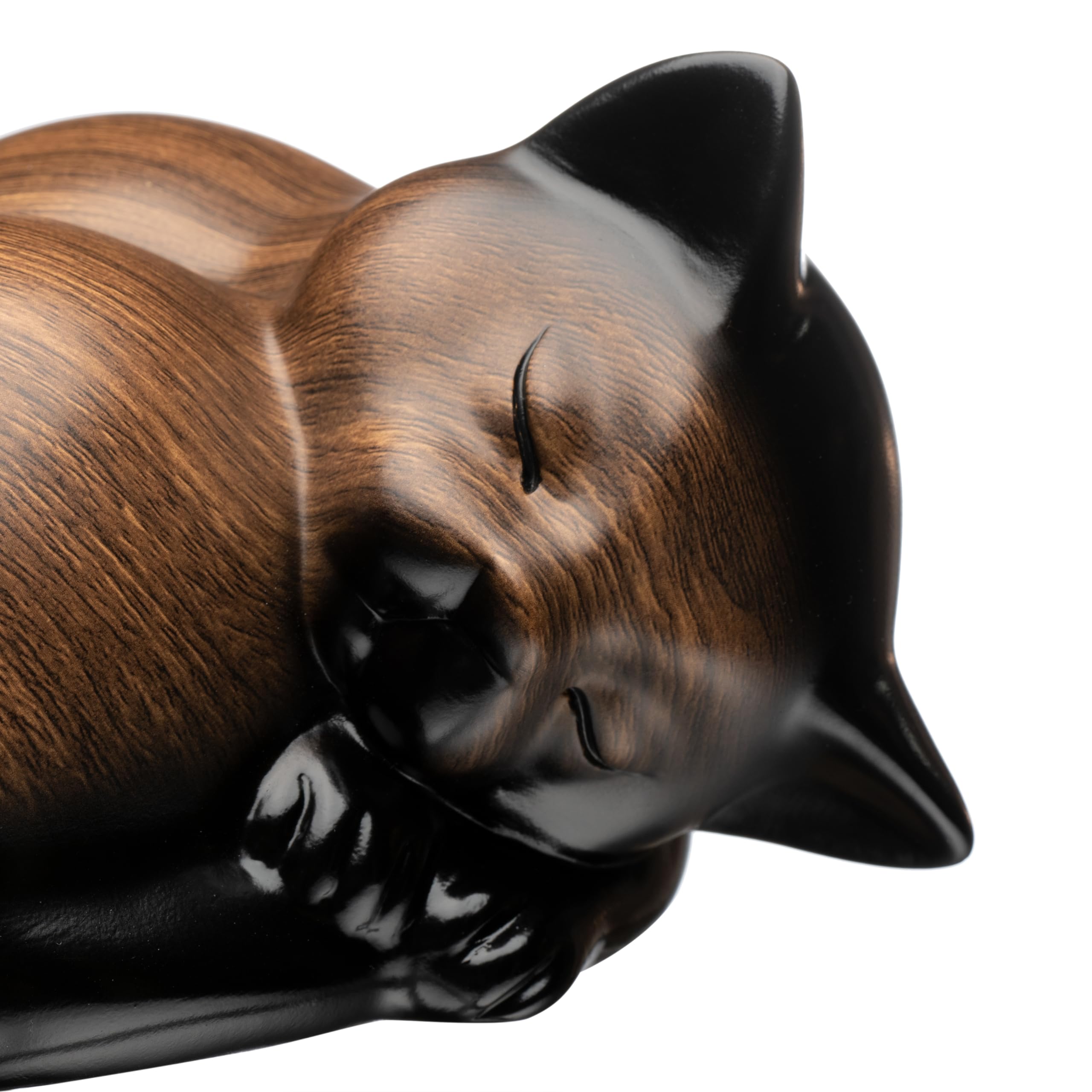 Kriss Art Pet Urns,Sleeping Resin Cremation Cat Urn, Cat Urns For Ashes, Small Animal Urn (Black Walnut)